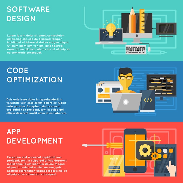 Free vector program development banner set