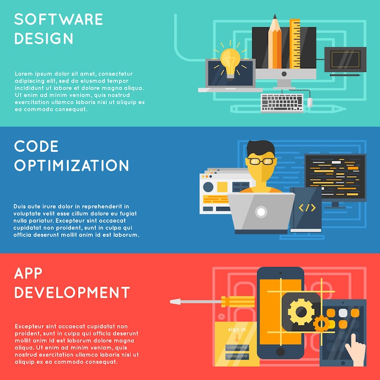 Free Vector program development banner set