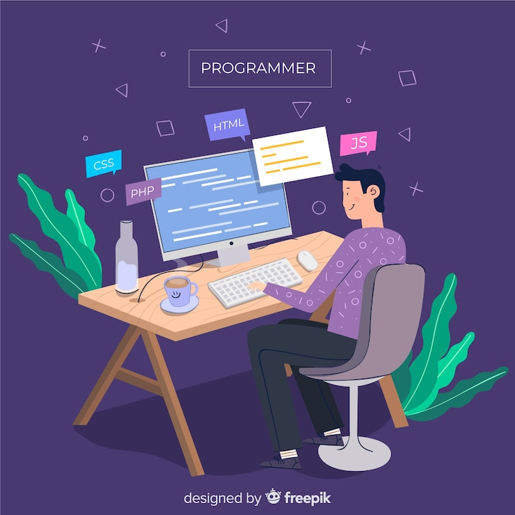 Free Vector programmer doing his job flat design