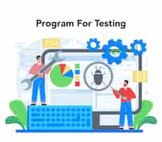 Free vector programmer online service or platform coding testing and writing program website development and optimization testing program isolated vector illustration