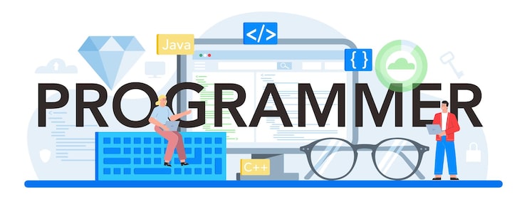 Free Vector programmer typographic header idea of coding testing and writing program using internet and different software website development and optimization isolated vector illustration