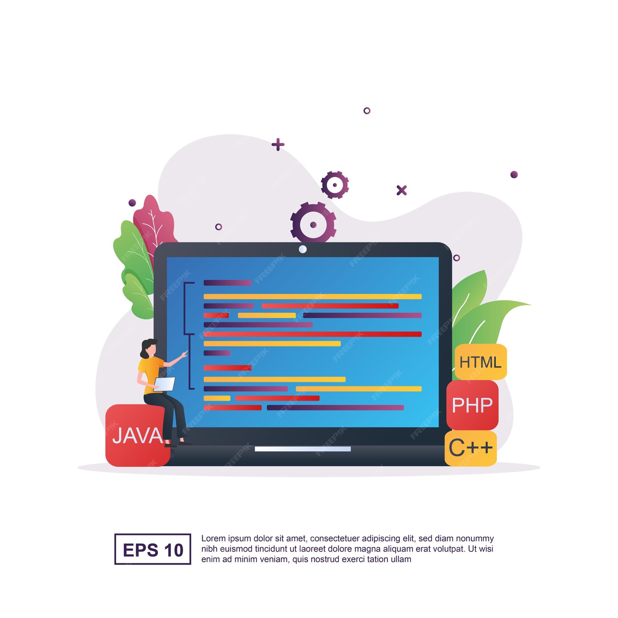 Premium Vector | Programmer with programming languages and people are ...