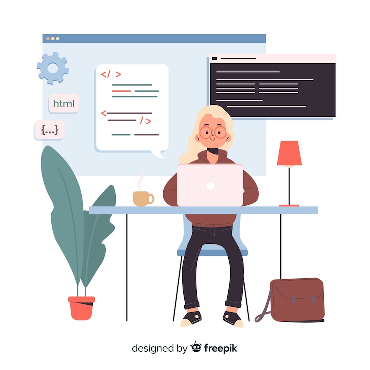 Free Vector  programmer working at desk