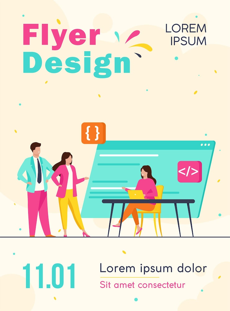 Free Vector programmers coding new program flyer template
