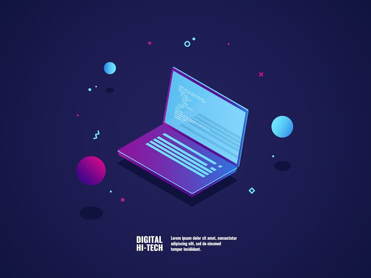 Programming of application and software development concept, laptop with program code 