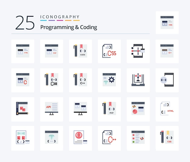 Free vector programming and coding 25 flat color icon pack including develop coding development file develop