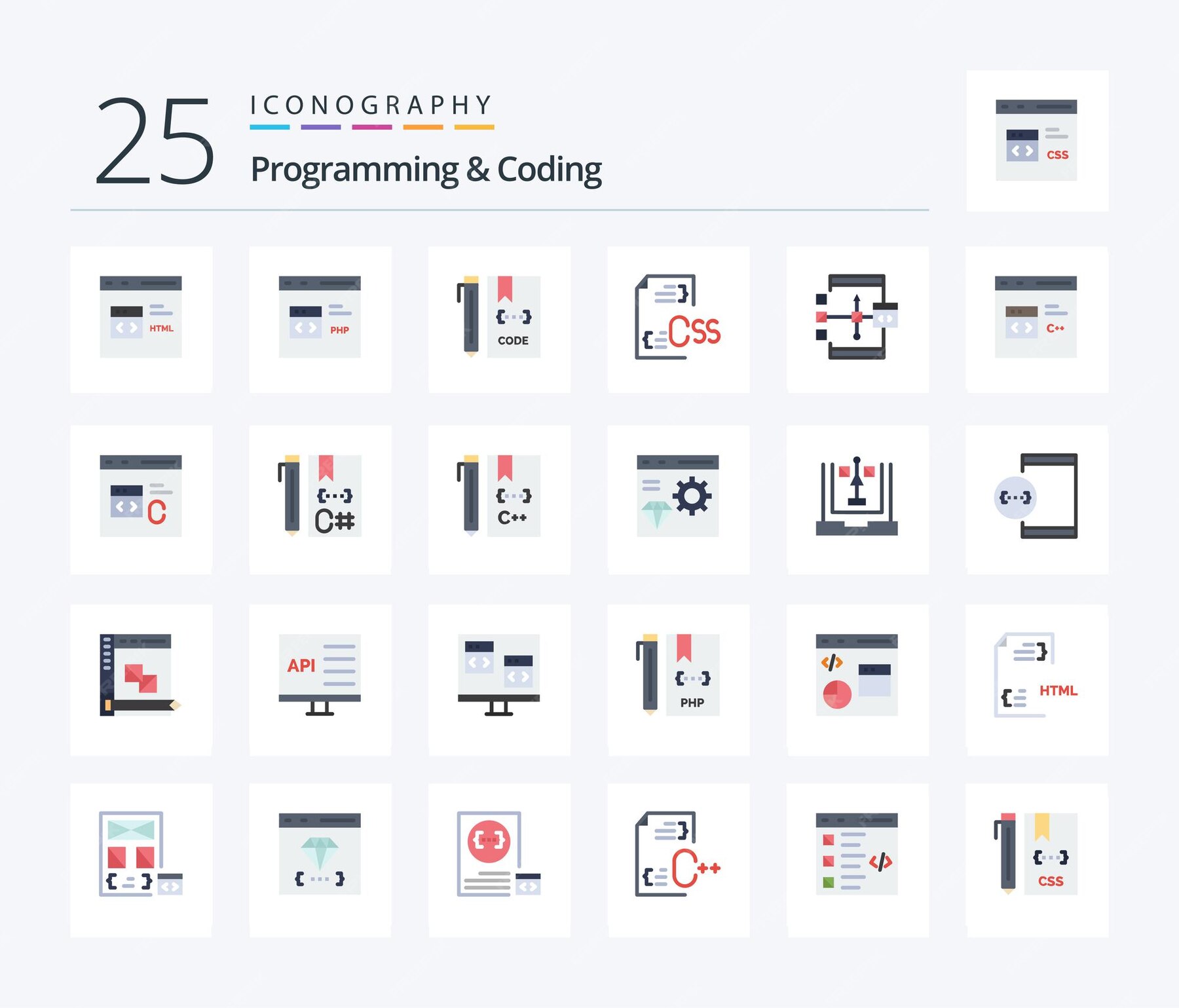 Free Vector | Programming and coding 25 flat color icon pack including ...