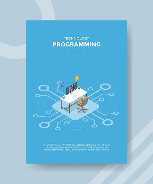 無料ベクター テンプレートバナーとアイソメトリックスタイルのベクトルとチラシのプログラミングの概念