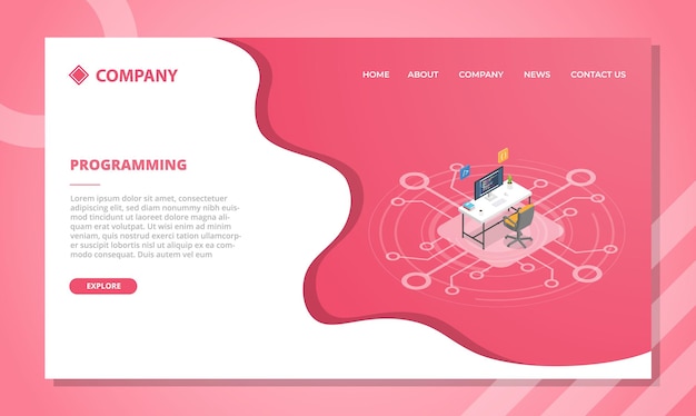 Free vector programming concept for website template or landing homepage with isometric style vector