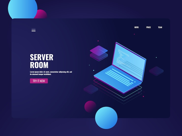Free Vector programming and development software, coding process, open laptop with code line