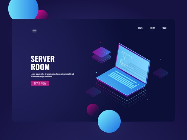 programming and development software, coding process, open laptop with code line