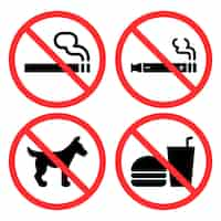 Free vector prohibited signs set smoking vape dogs and food and drink