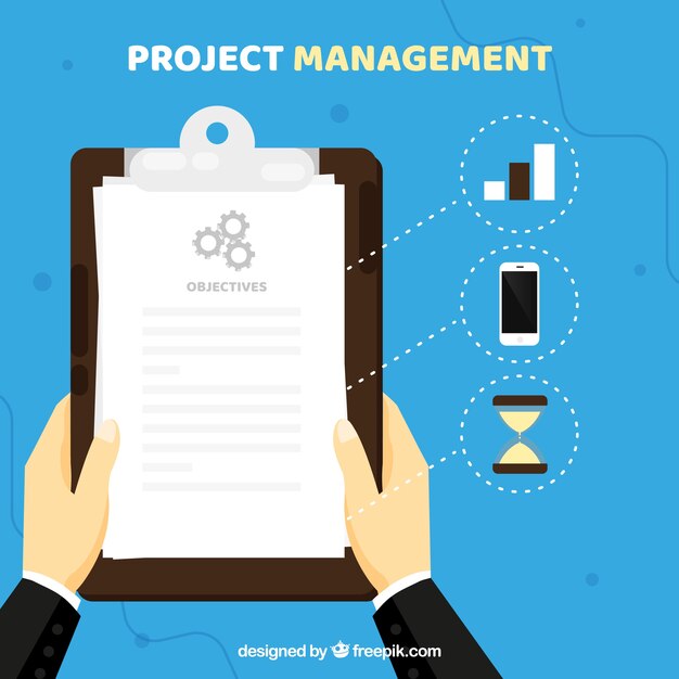 Project management concept in flat style with clipboard