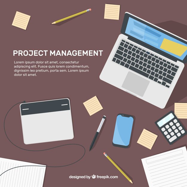 Project management concept in flat style with devices