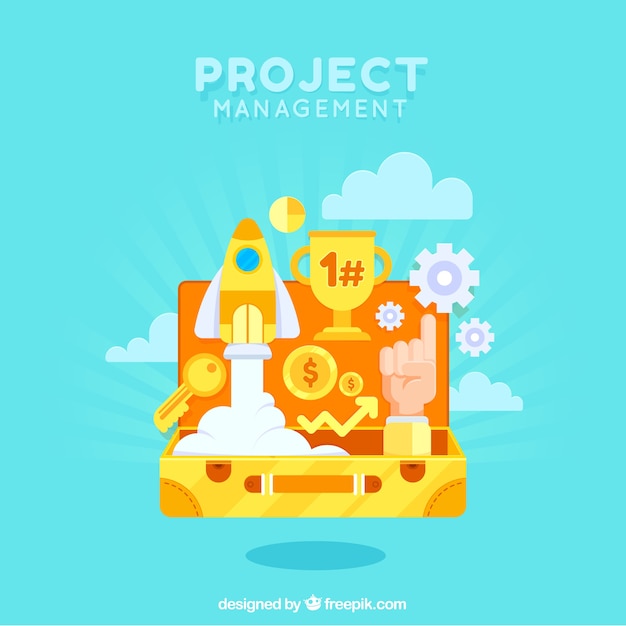 Project management concept with suitcase