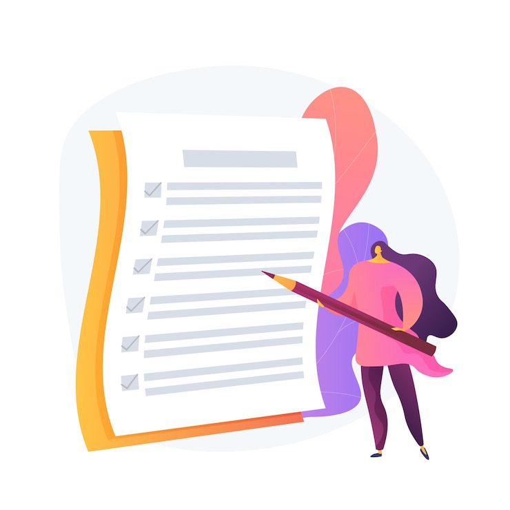 Free Vector project management, goal completion, to do list. questionnaire survey answering. business organization tool. office manager with checklist and pencil.  