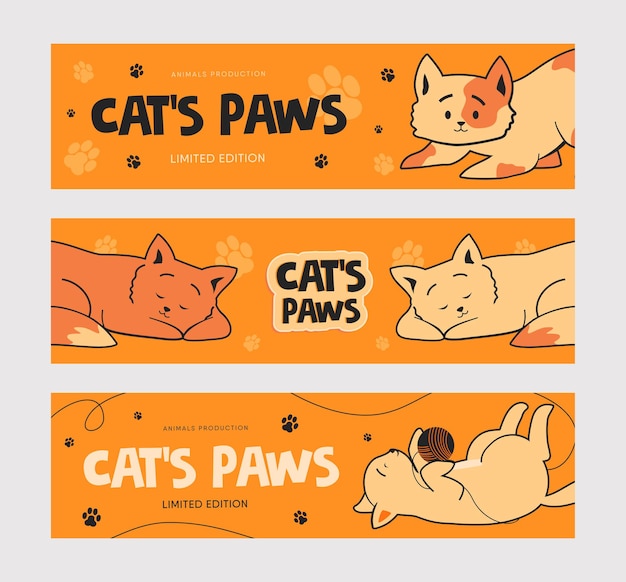 Promotional banner template set with funny cats.