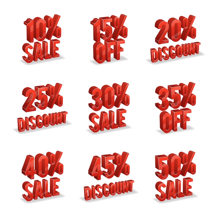 Free Vector promotional discount signs with percent off