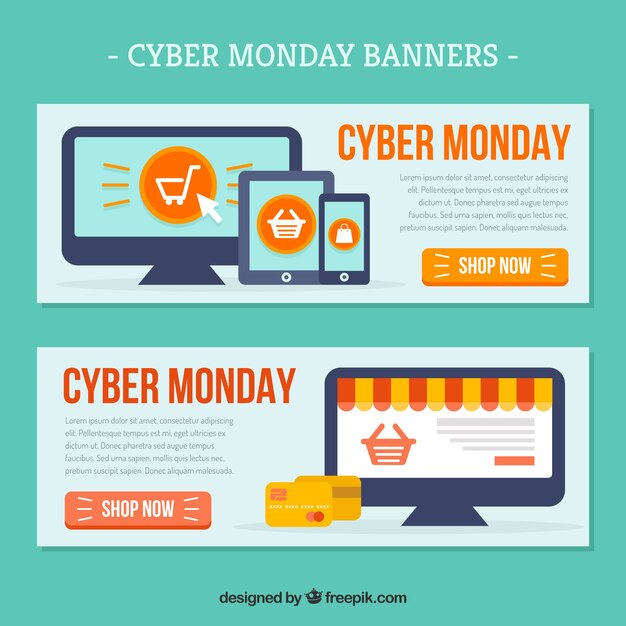 Promotional flat cyber monday banners