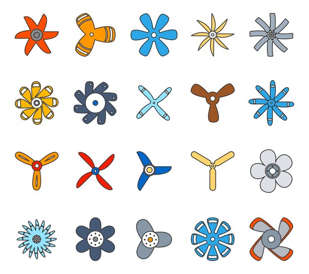 Propeller and paddle flat icons set.