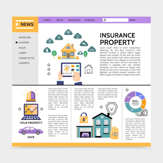 Free vector property insurance service landing page concept