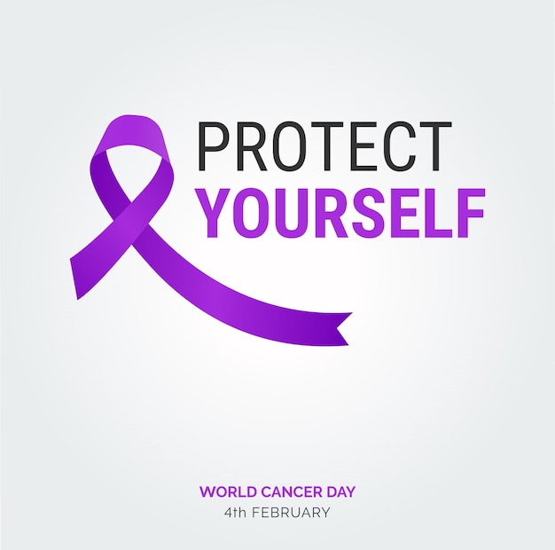 Free vector protect your self ribbon typography 4th february world cancer day