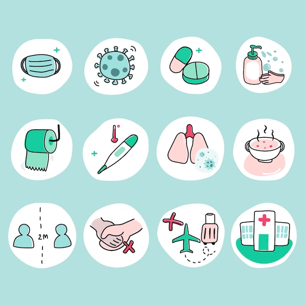 Protect yourself from coronavirus pandemic icon set