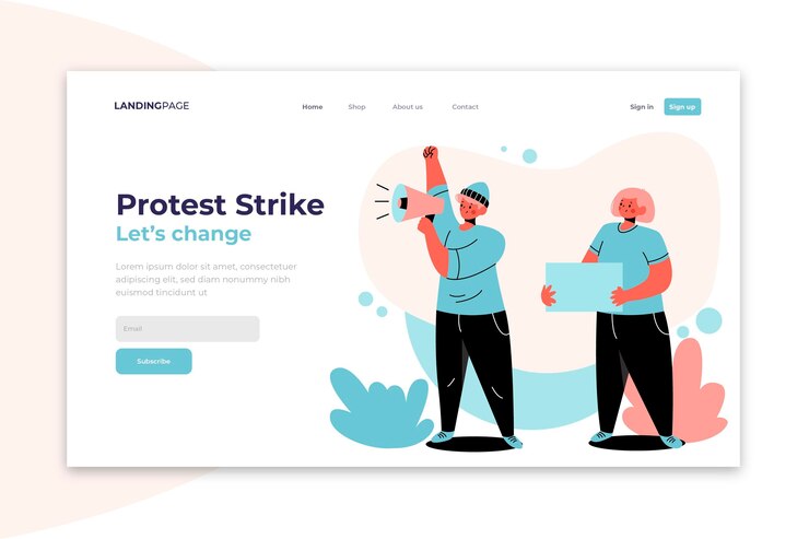 Free Vector protect yourself and protest safely landing page