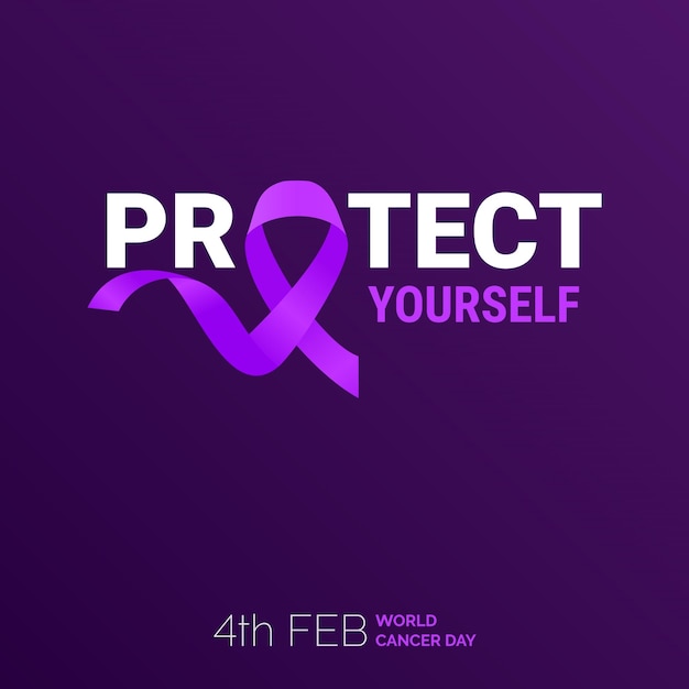 Free vector protect yourself ribbon typography 4th feb world cancer day