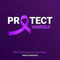 Free vector protect yourself ribbon typography nevery give up on your hope world cancer day