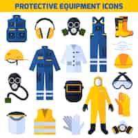 Free vector protective uniforms equipment flat elements set