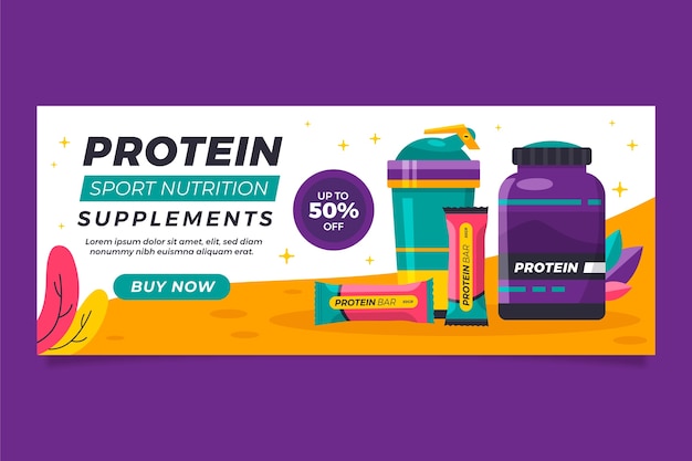 Free vector protein supplements horizontal banner