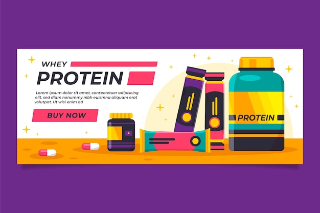 Free vector protein supplements horizontal banner