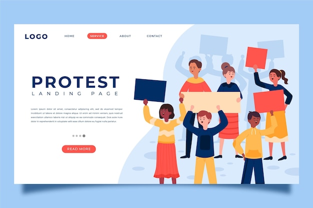 Free vector protest strike landing page template