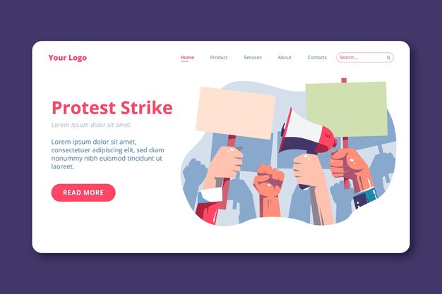 Modello di landing page per sciopero di protesta