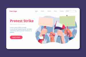 Free vector protest strike landing page template