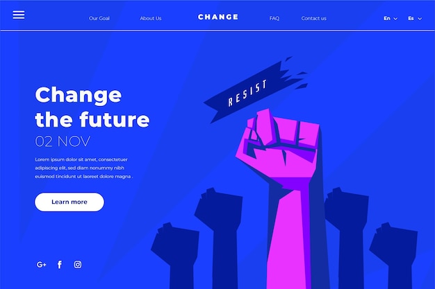 Free vector protest strike landing page template