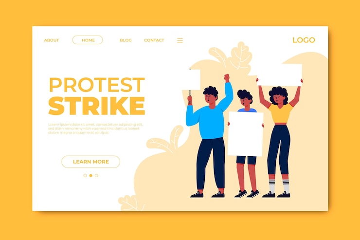 Free Vector protest strike landing page template