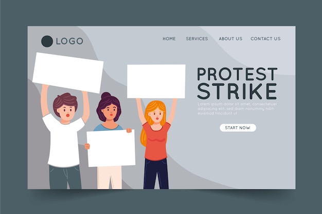 Free vector protest strike - landing page