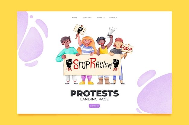 Free vector protest strike stop racism landing page