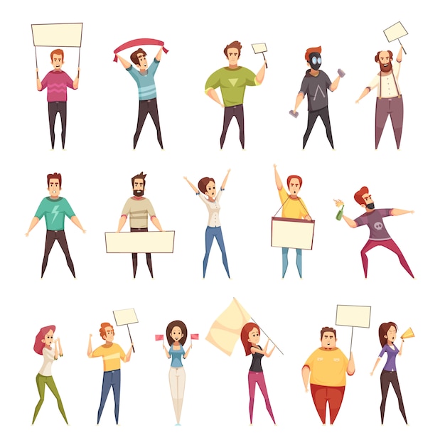 Free vector protesting people decorative s set