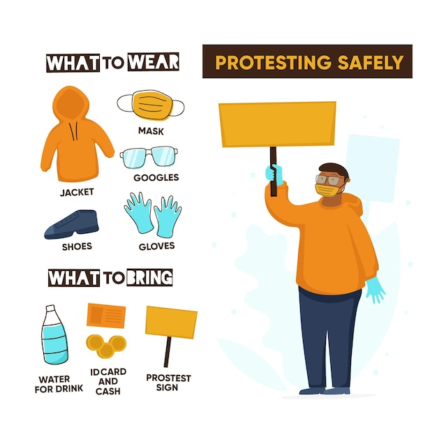 Free vector protesting safely infographic