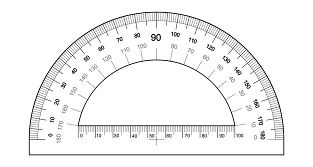 角度のスケールを測定する度の白い背景ベクトル テンプレートに分離された分度器定規