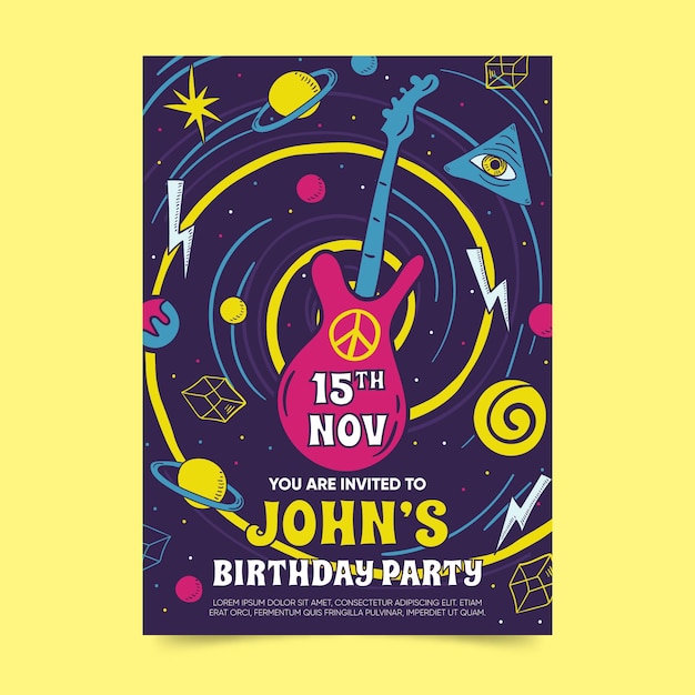 Psychedelic birthday invitation template