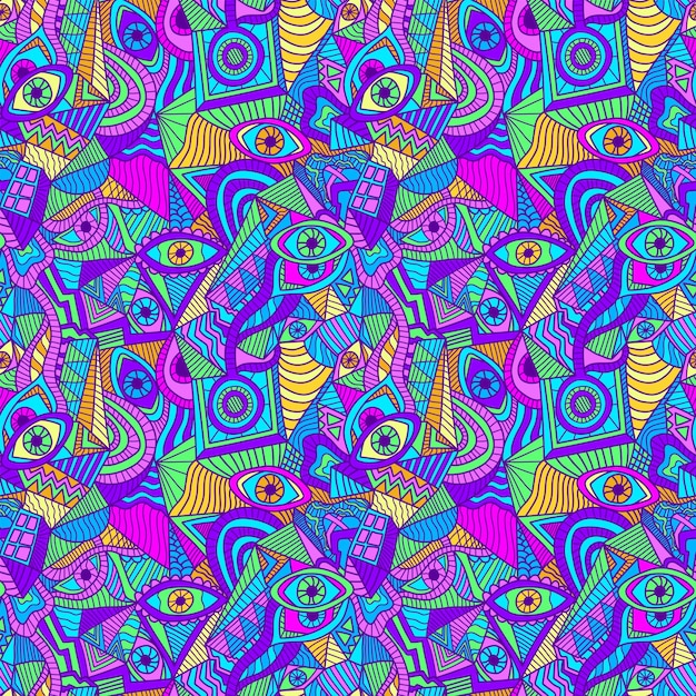 Psychedelic colorful eyes seamless pattern