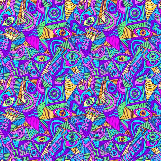 Psychedelic colorful eyes seamless pattern