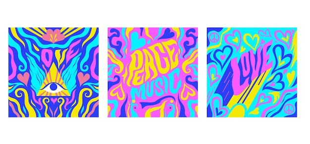 Free vector psychedelic music covers 60's and 70's style