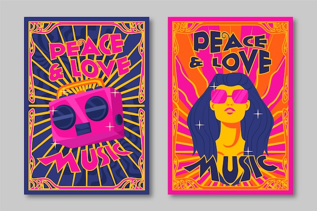 Free vector psychedelic music covers collection