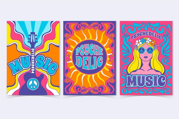 Free vector psychedelic music covers collection