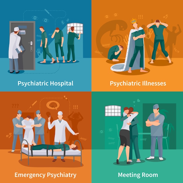 Psychiatric illnesses concept icons set